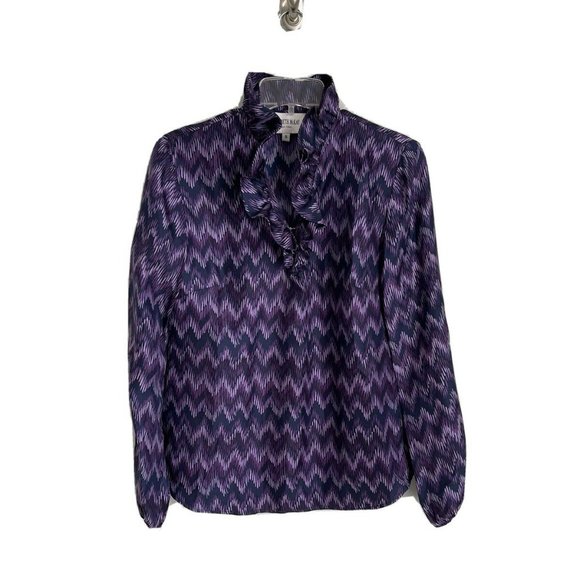Elizabeth McKay 6 Purple Chevron Long Sleeve Ruffle The Elizabeth Shirt - Picture 1 of 7